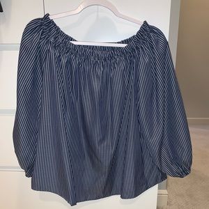Navy and White Off the Shoulder Top